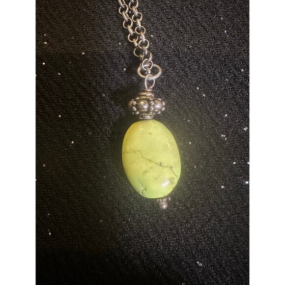 Vintage Antiqued Chain w/ Serpentine Gemstone Made in Italy - Picture 3 of 4